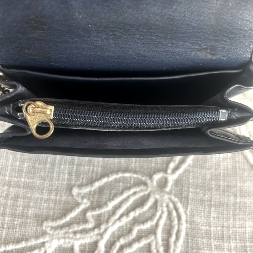 Coach Rare Vintage Tribeca Dark Blue Leather with Attached Carabiner Clip - Picture 9 of 14
